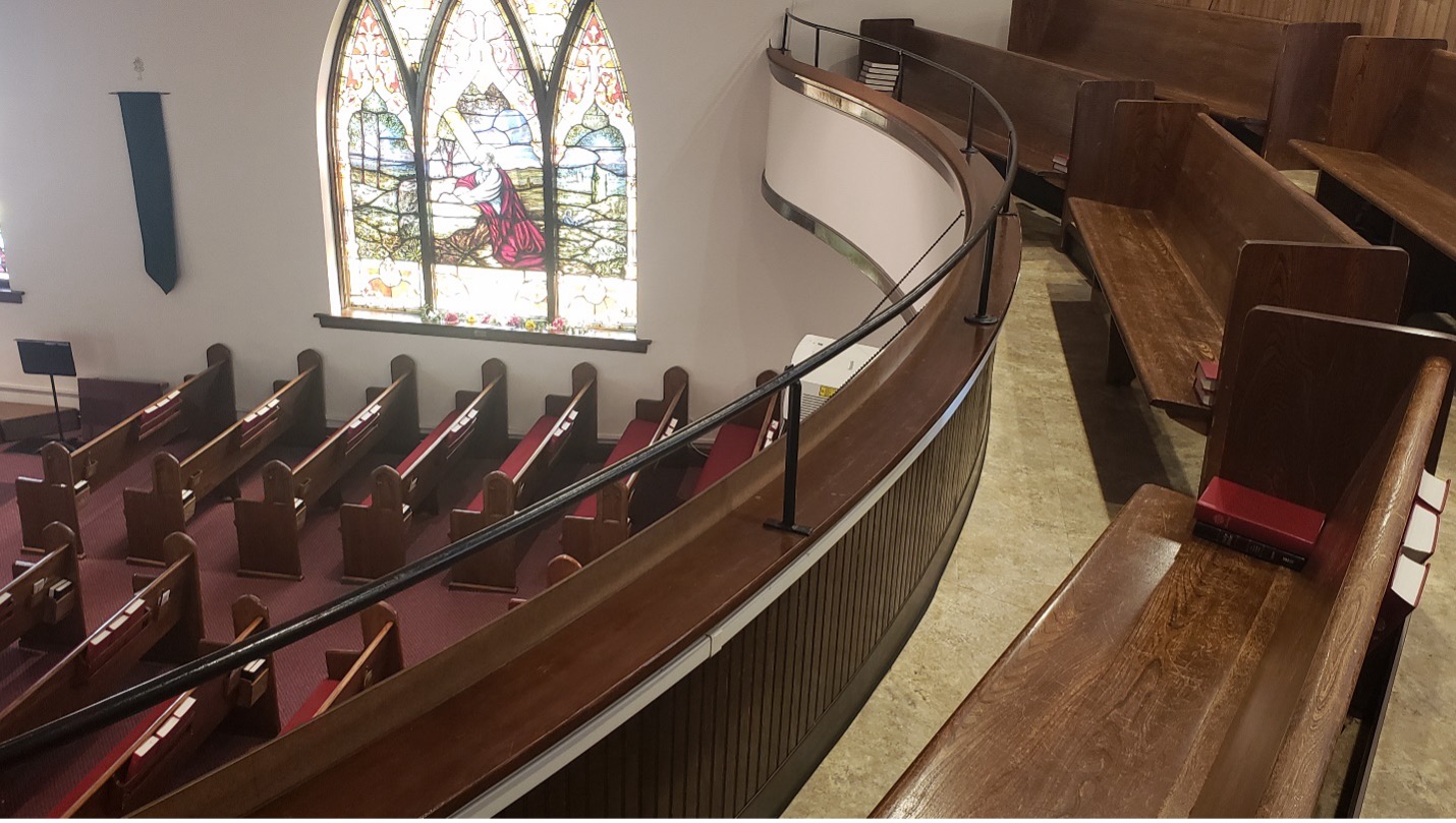 Image looking down from the church balcony.